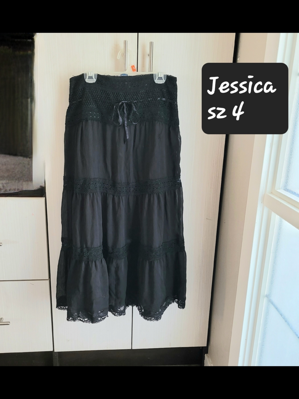 Jessica Black Tiered Maxi Skirt with Lace Trim